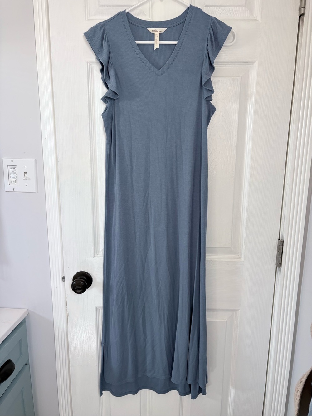 Matilda Jane Slate Blue V-Neck Ruffle Sleeve Maxi Dress